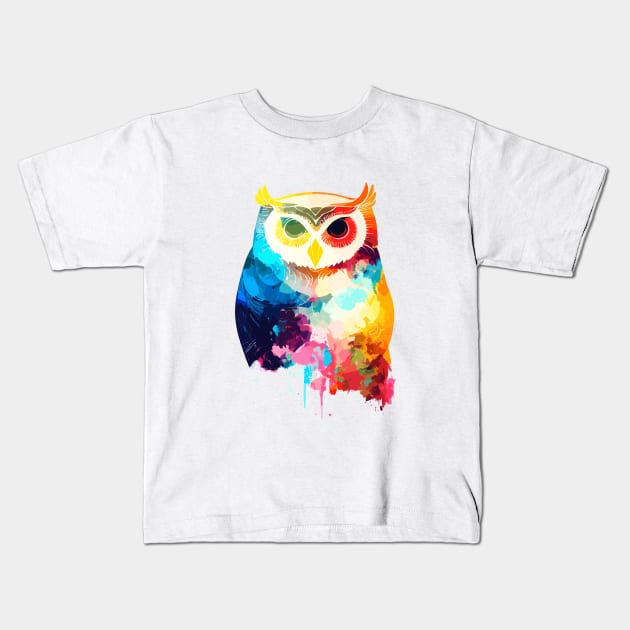 Owl Bird Wild Nature Animal Colors Paint Kids T-Shirt by Cubebox